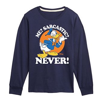 Disney's Mickey Mouse & Friends Donald Duck Boys 8-20 Never Sarcastic Long Sleeve Graphic Tee