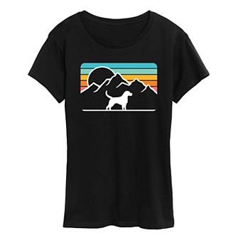 Women's Dog With Retro Mountain Graphic Tee