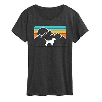 Women's Dog With Retro Mountain Graphic Tee