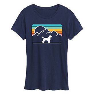 Women's Dog With Retro Mountain Graphic Tee