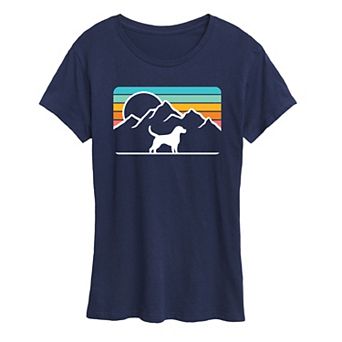 Women's Dog With Retro Mountain Graphic Tee