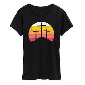 Women's Retro Sunset Three Crosses Graphic Tee