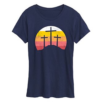 Women's Retro Sunset Three Crosses Graphic Tee