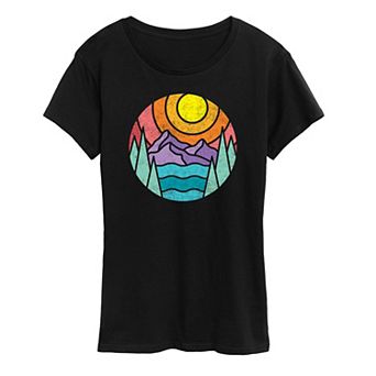 Women's Round Mountain Lake Scene Graphic Tee