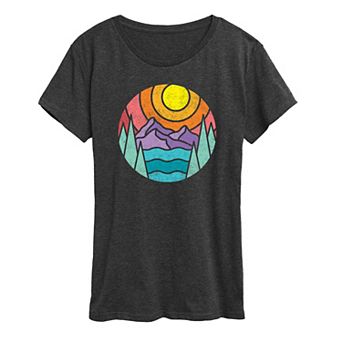 Women's Round Mountain Lake Scene Graphic Tee