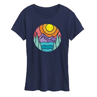 Women's Round Mountain Lake Scene Graphic Tee