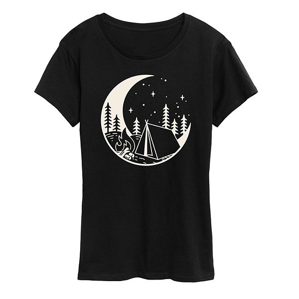 Women's Moon Camping Scene Graphic Tee