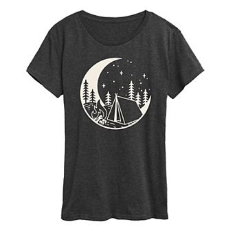 Women's Moon Camping Scene Graphic Tee