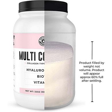 Multi Collagen Powder With Biotin, Hyaluronic Acid  Skin, Hair, Nails  32oz