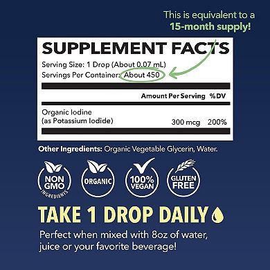 Potassium Iodide Liquid Drops for Thyroid & Metabolism, 1 fl oz
