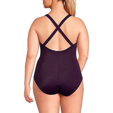 Plus Size Lands' End X-Back High Leg Tugless One Piece Swimsuit