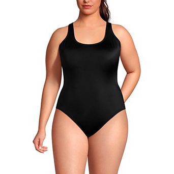 Plus Size Lands' End X-Back High Leg Tugless One Piece Swimsuit