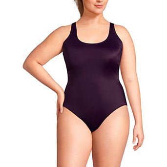 Plus Size Lands' End X-Back High Leg Tugless One Piece Swimsuit
