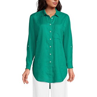 Women's Lands' End Roll Sleeve Relaxed Tunic Top