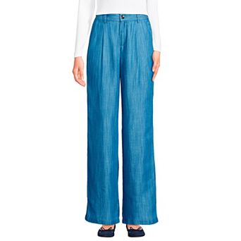 Petite Lands' End High Rise Elastic Back Pleated Wide Leg Pants