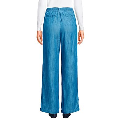 Petite Lands' End High Rise Elastic Back Pleated Wide Leg Pants