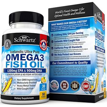 Omega 3 Fish Oil Supplement -Supports Joint, Brain & Skin Health -Burpless Lemon Flavor, 90 Softgels