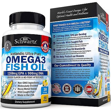 Omega 3 Fish Oil - 1200mg Epa, 900mg Dha - Supports Joint & Brain - 90ct