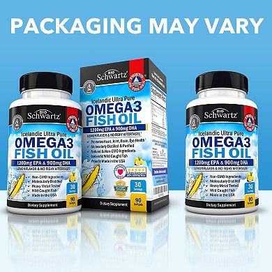 Omega 3 Fish Oil - 1200mg Epa, 900mg Dha - Supports Joint & Brain - 90ct
