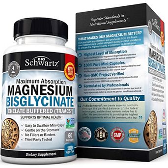 Bioschwartz Magnesium Bisglycinate Capsules for Optimal Health, Promotes Energy, 180 ct