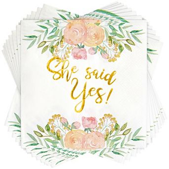 50 Pack Gold Foil She Said Yes Napkins For Engagement, Bridal Shower Decorations