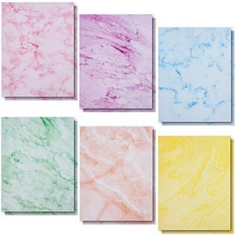 96-Sheet Marble Stationery Paper in 6 Colors, Printer Friendly, 8.5x11 inches