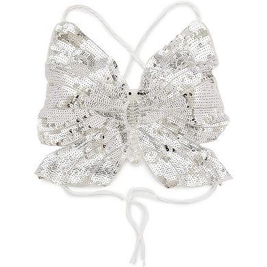 Sequin Butterfly Crop Top For Women (silver, One Size)