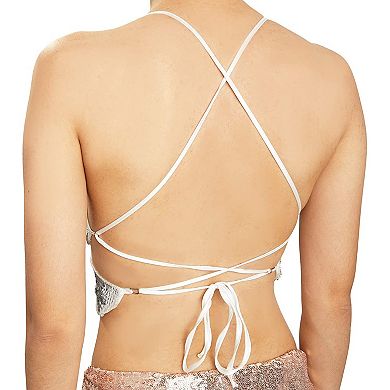 Sequin Butterfly Crop Top For Women (silver, One Size)