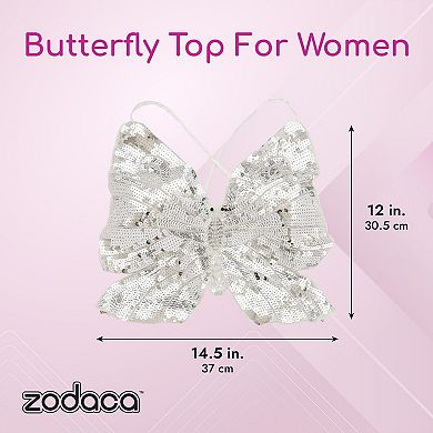 Sequin Butterfly Crop Top For Women (silver, One Size)