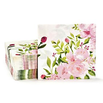 150 Pack Pink Floral Paper Napkins For Bridal Shower, Tea Party, 6.5 In