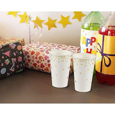 50-pack Gold Foil Confetti Paper Cup For Wedding, Birthday, Bridal Shower, 12oz