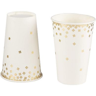 50-pack Gold Foil Confetti Paper Cup For Wedding, Birthday, Bridal Shower, 12oz