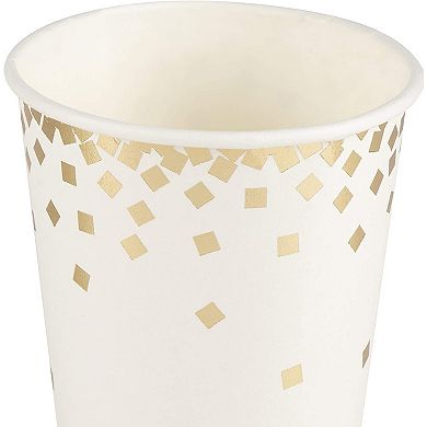 50-pack Gold Foil Confetti Paper Cup For Wedding, Birthday, Bridal Shower, 12oz