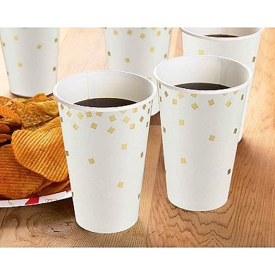 50-pack Gold Foil Confetti Paper Cup For Wedding, Birthday, Bridal Shower, 12oz
