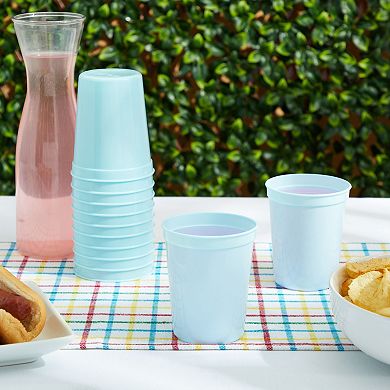24 Pack Reusable Party Cups For Birthdays, Bridal Showers, 16 Oz, Light Blue