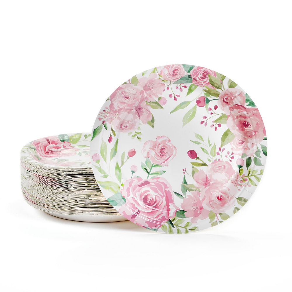 80-pack Vintage-style Floral Paper Plates, 9 Inch For Tea Party, Bridal ...