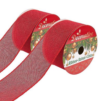 2 Pack Red Burlap Ribbon For Christmas Tree Craft Gift Wraps Decor, 2.5"x10 Yds