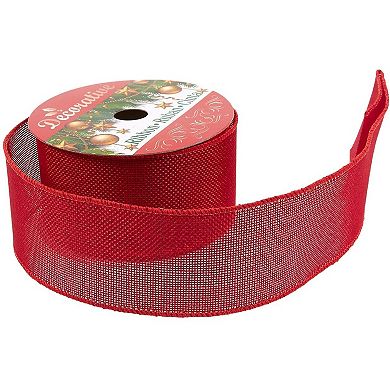 2 Pack Red Burlap Ribbon For Christmas Tree Craft Gift Wraps Decor, 2.5"x10 Yds