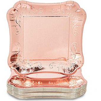 48x Square Rose Gold Paper Party Dinner Plates For Wedding Bridal Shower 9"