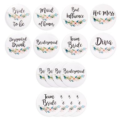 16 Pack Bridal Wedding Party Pins Button Bridesmaid Gift 8 Floral Design 2.5"