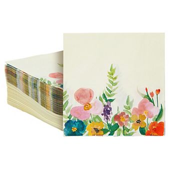 100-pack Vintage Style Floral Paper Napkins For Garden Bridal Shower, 6.5x6.5 In