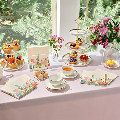 100-pack Vintage Style Floral Paper Napkins For Garden Bridal Shower, 6.5x6.5 In