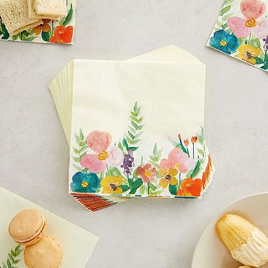 100-pack Vintage Style Floral Paper Napkins For Garden Bridal Shower, 6.5x6.5 In
