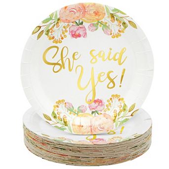 48--pack She Said Yes Plates For Engagement Party, Bridal Shower Decorations, 9"