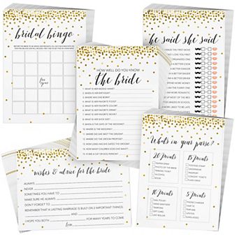 Set Of 5 Bridal Shower Games For 50 Guests, Bridal Bingo Cards, 50 Sheets/ Game