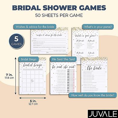 Set Of 5 Bridal Shower Games For 50 Guests, Bridal Bingo Cards, 50 Sheets/ Game