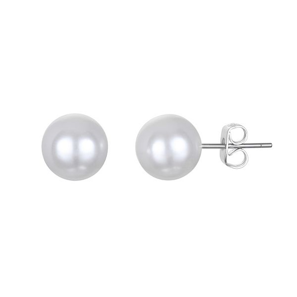 Emberly Silver Tone Simple Simulated Pearl Stud Earrings