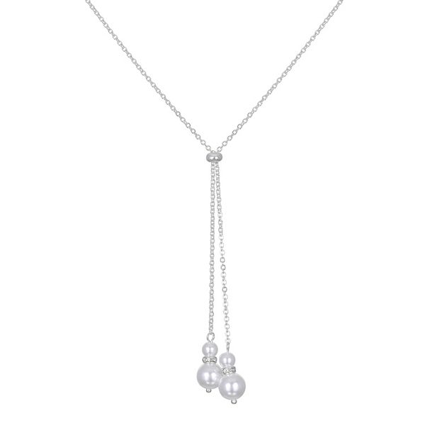 Emberly Silver Tone Tassel Simulated Pearl Necklace