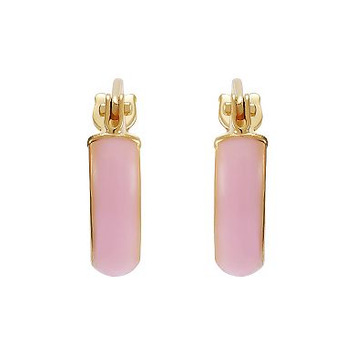 14k Yellow Gold Baby Pink Enamel Hoop Earrings