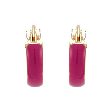 Pink Enamel Hoops Sterling Silver Earrings plated in 18K Gold
